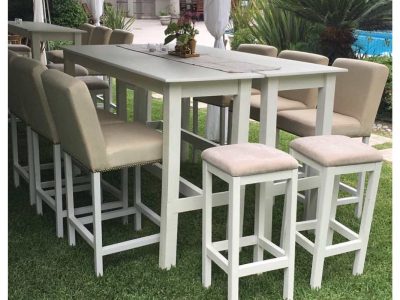 Renta de Mesas Blancas Tipo Bar Rectangulares