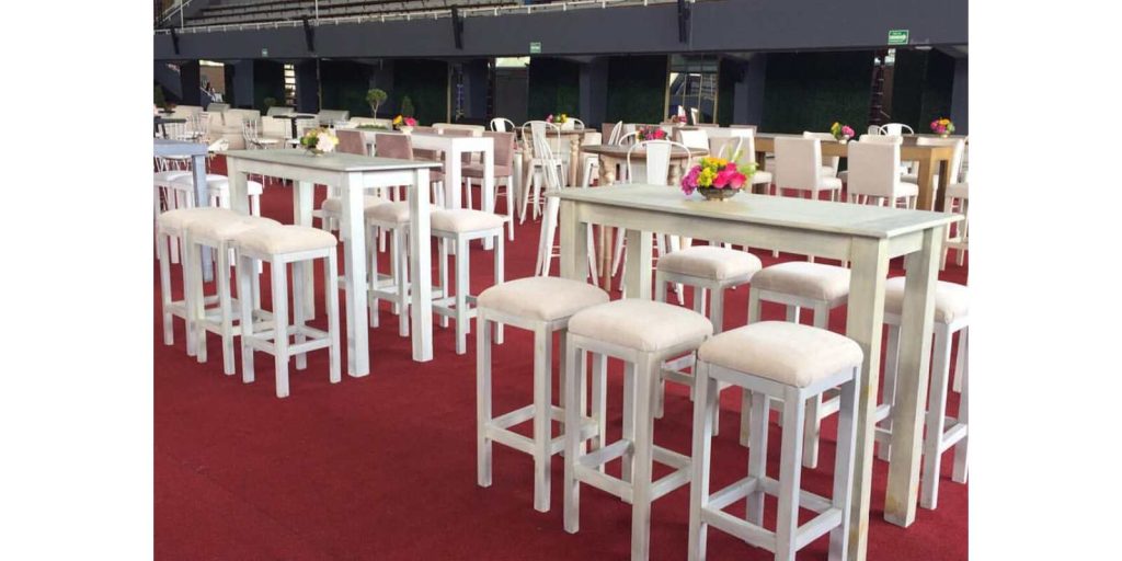 Renta de Mesas Blancas Tipo Bar Rectangulares