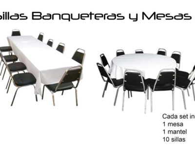 Renta de Mesas (Incluyen 10 Sillas Banqueteras o Avant Garde y Mantel)